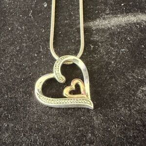 Elegant Gold 10k and Silver 925 Heart Pendant with Diamonds Necklace